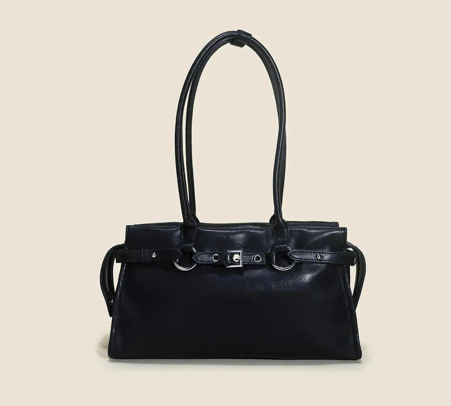 Bolsa feminina de couro legítimo vintage estilo baguete para ombro longo