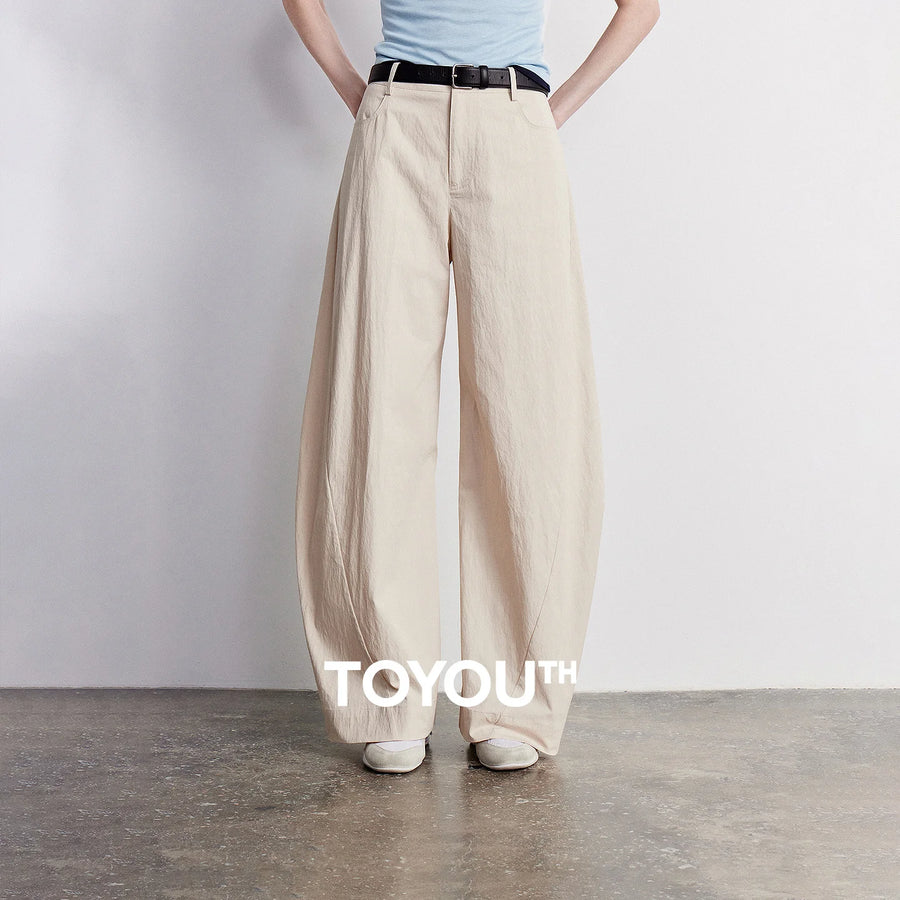 Calça Barrel Feminina Cintura Alta com Recortes