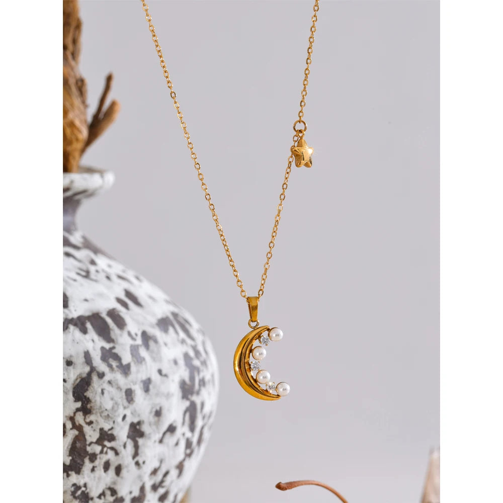 Colar Feminino Estrela com Pérola em Aço Inoxidável 3
