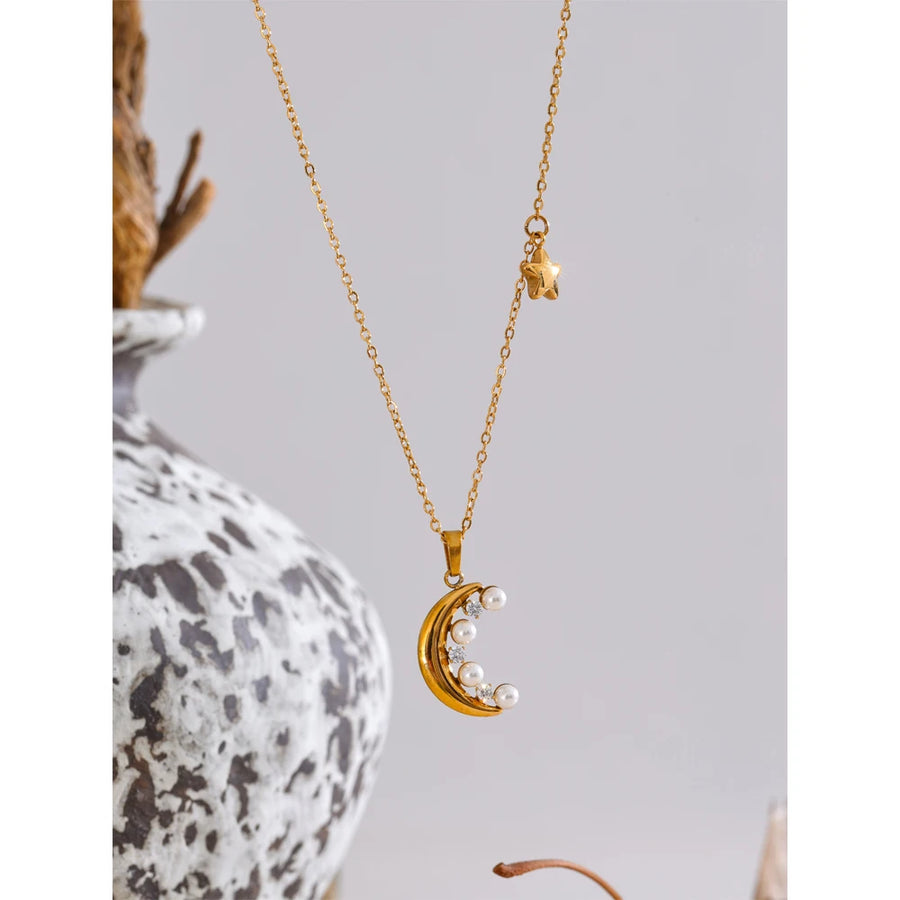 Colar Feminino Estrela com Pérola em Aço Inoxidável 3