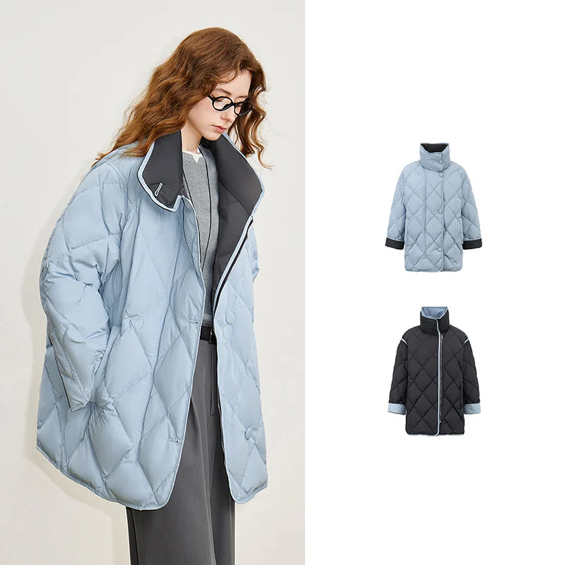 Casaco Puffer Feminino Longo 90% Plumas Matelassê blue