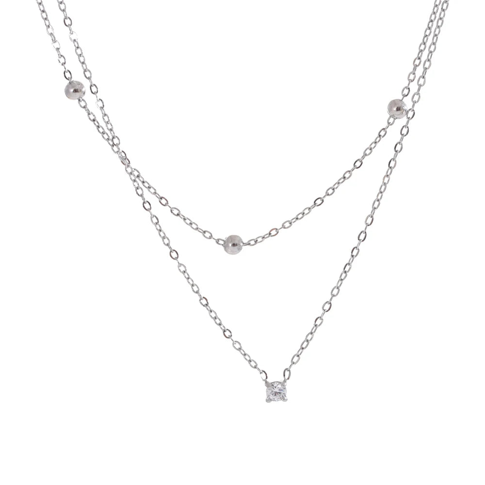 Colar Feminino de Camadas Gota com Zircônia em Aço Inoxidável 3 YH5310A Platinum
