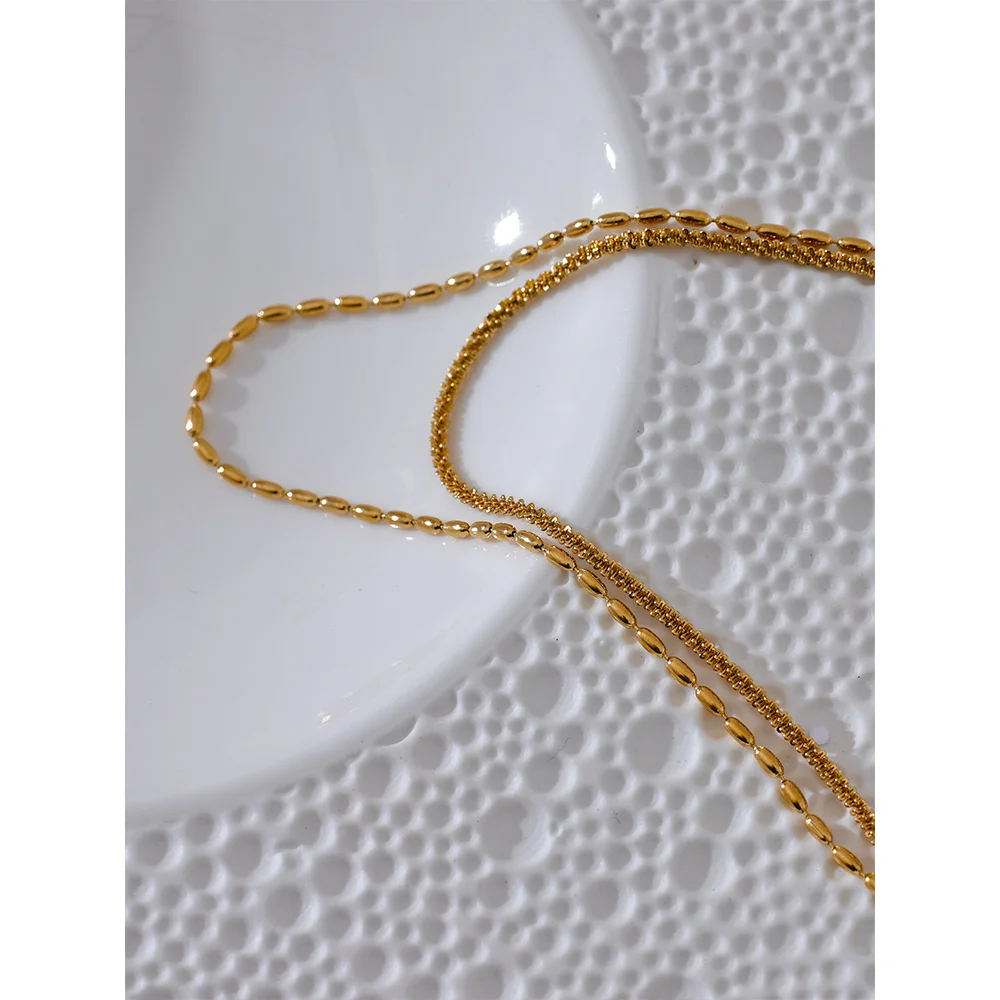 Colar Feminino de Camadas Gota com Contas decorativas em Aço Inoxidável