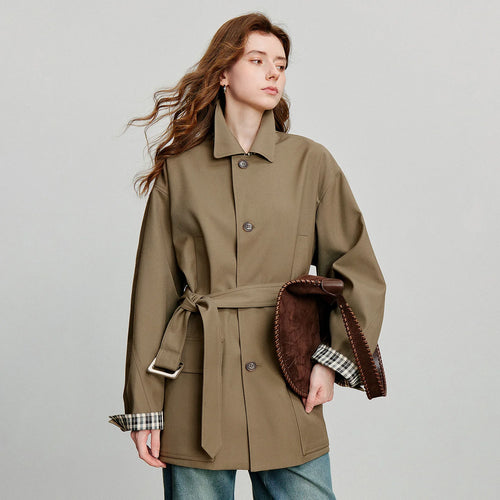 Trench Coat Feminino Midi Xadrez com Cinto