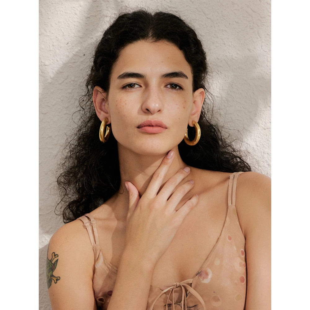 Yhpup 40*37mm Minimalist C-Shape Unusual Earrings Prevent Allergy Polished Metal Stainless Steel Charm Versatile Jewelry