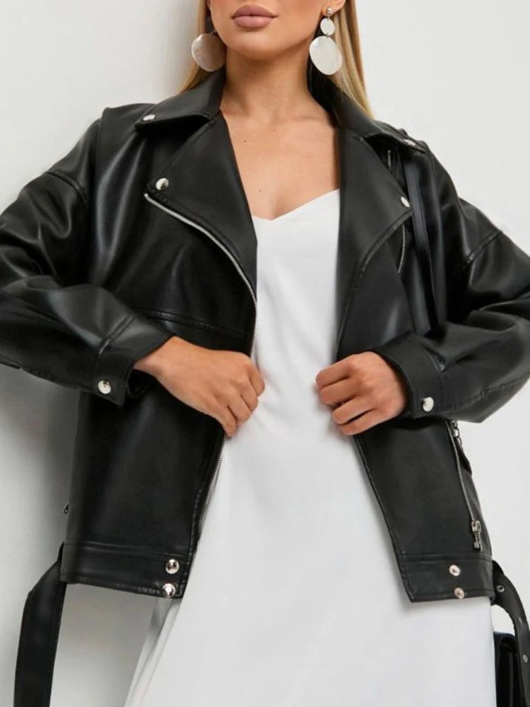 Jaqueta Biker Oversized em Couro Sintético