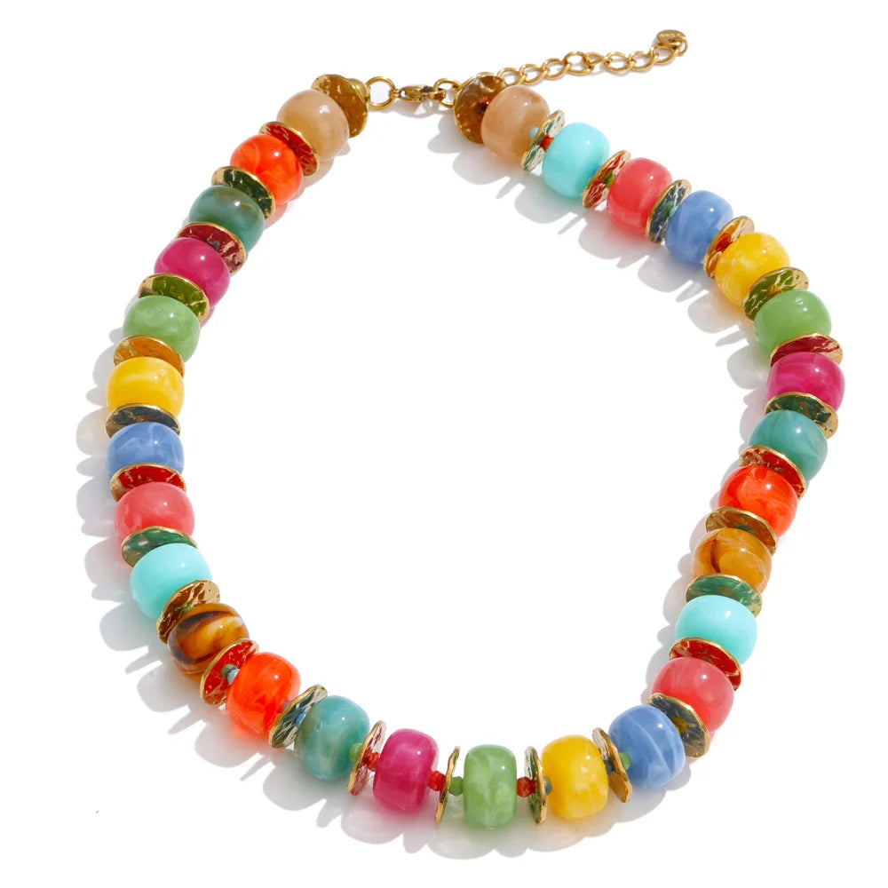 Yhpup Exclusive Resin Beads & Spacer Chain Handmade Statement Necklace 2025 Stainless Steel Waterproof Fashion Jewelry Gift YH6559A Colorful