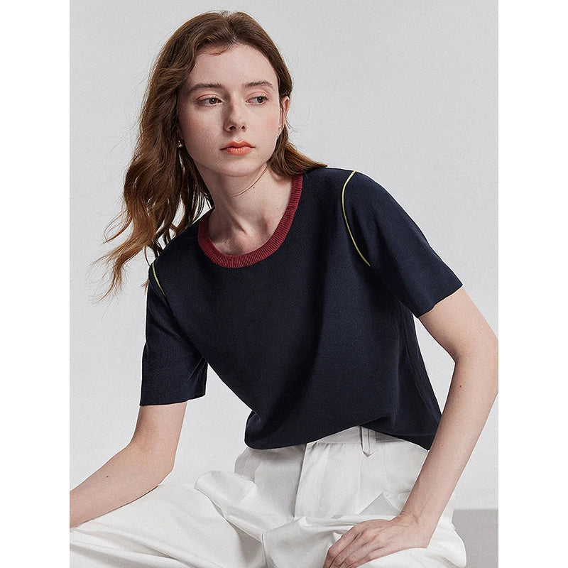 Blusa Feminina de Tricô Manga Curta Minimalista Leve