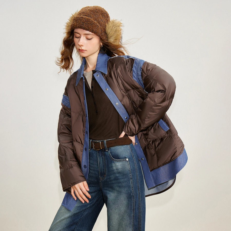 Jaqueta Puffer Feminina 90% Plumas com Gola Lapela Dupla