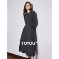Vestido Midi de Malha Cinza Manga Longa para Inverno