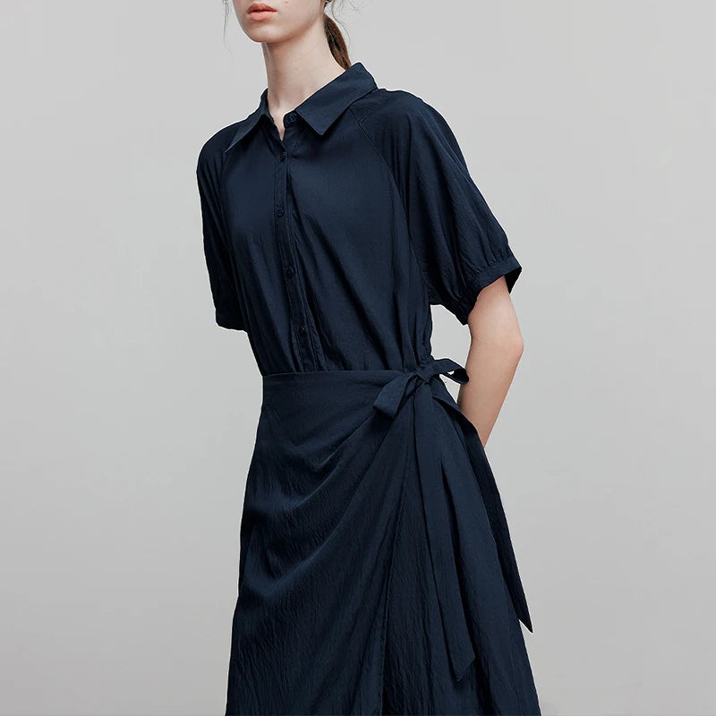 Vestido Chemise Midi Solto com Bolsos