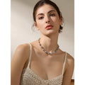Yhpup Grey Imitation Pearl Beads Handmade Chain Stainless Steel Collar Necklace Fashion Temperament Charm Women Jewelry Gala
