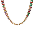 Yhpup Pull-out Adjustable Luxury Colorful Cubic Zirconia Chain Necklace Stainless Steel Waterproof Fashion Bling Jewelry Women YH2346A G-Colorful