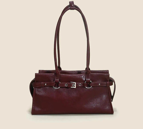 Bolsa feminina de couro legítimo vintage estilo baguete para ombro longo