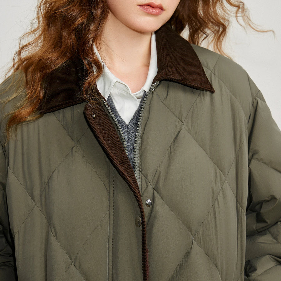 Jaqueta Puffer Feminina 90% Plumas com Recortes Retrô