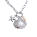Yhpup Ocean Style Starfish Shell Natural Pearl Pendant Necklace Stainless Steel Summer Beach Fashion Jewelry Accessories Gift YH2049A Platinum