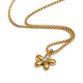 Yhpup Hot Style Stainless Steel Zirconia Flower Pendant Necklace Bracelet Bangle Earrings 18K Plated Golden Versatile Jewelry YH5518A G-Necklace