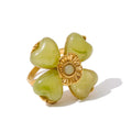 Yhpup Acrylic Fashion Flower Pendant Necklace Adjustable Ring Earrings Set 2025 Stainless Steel Trendy Jewelry Gift Multi-color Ring Green