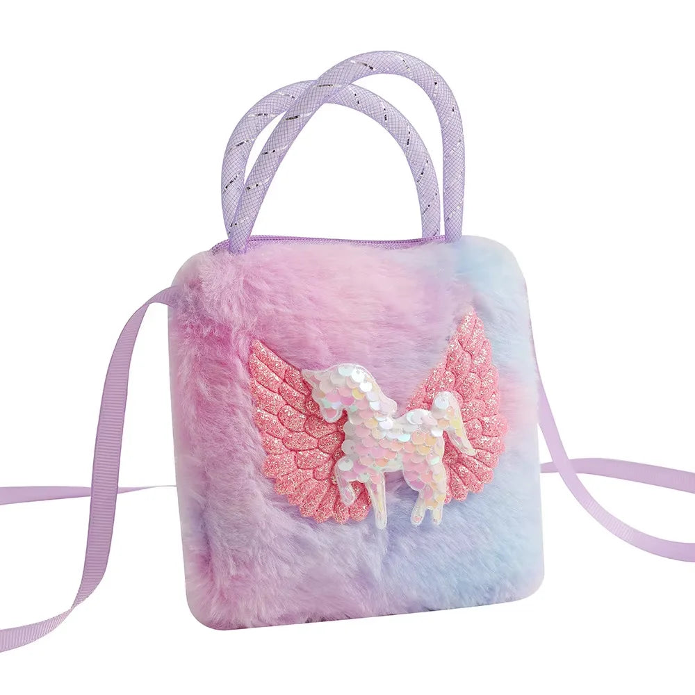 Pequena Bolsa Infantil Unicórdio Super Fofa de Pelúcia Roxo
