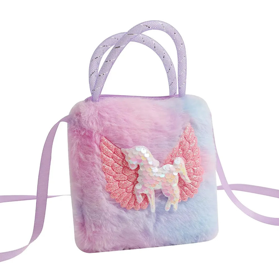 Pequena Bolsa Infantil Unicórdio Super Fofa de Pelúcia Roxo