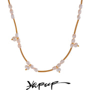 Yhpup Natural Freshwater Pearls Stainless Steel Pipe Handmade Necklace Bracelet Gold Color PVD Plated Fashion Jewelry Bijoux