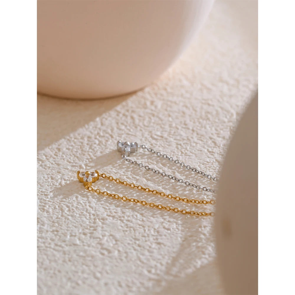 Colar Feminino Flor com Zircônia em Aço Inoxidável 2