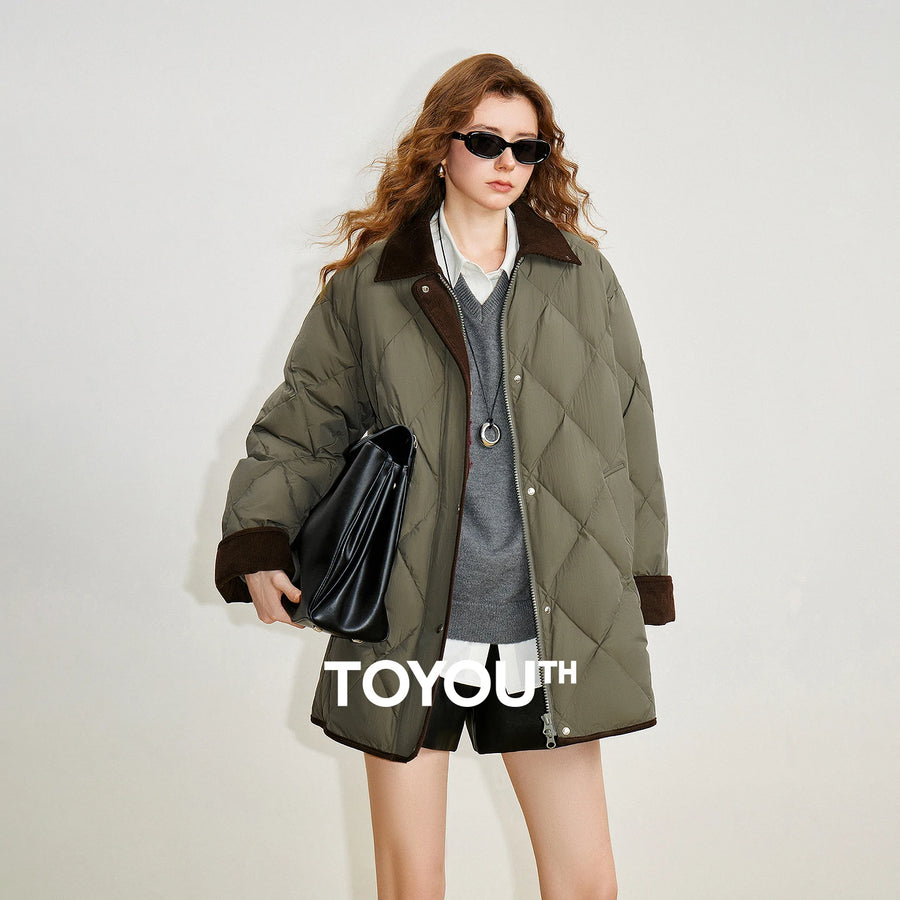 Jaqueta Puffer Feminina 90% Plumas com Recortes Retrô