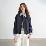 Jaqueta Feminina Efeito Jeans Patchwork Duas Peças