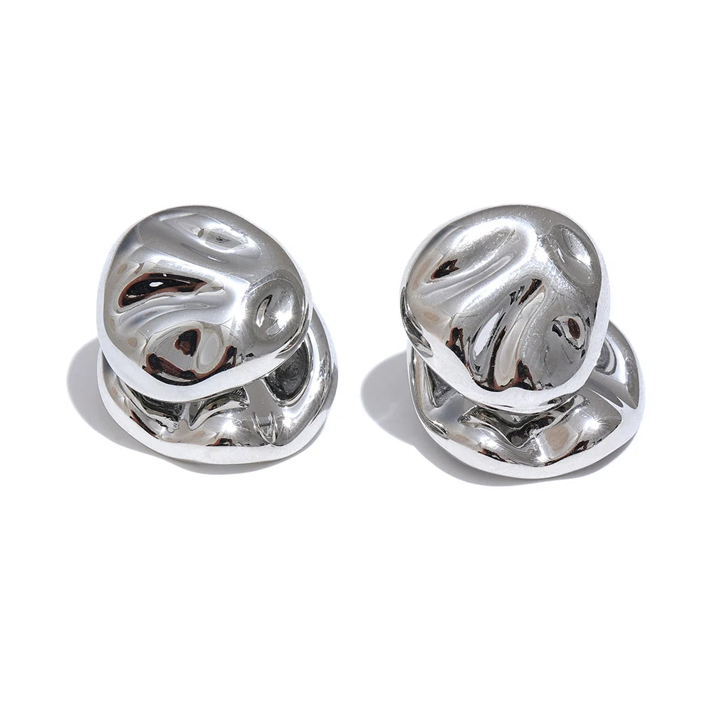 Yhpup Statement Metal Hammer Geometric Unusual Combination Earrings 316L Stainless Steel Texture Daily Jewelry for Women
