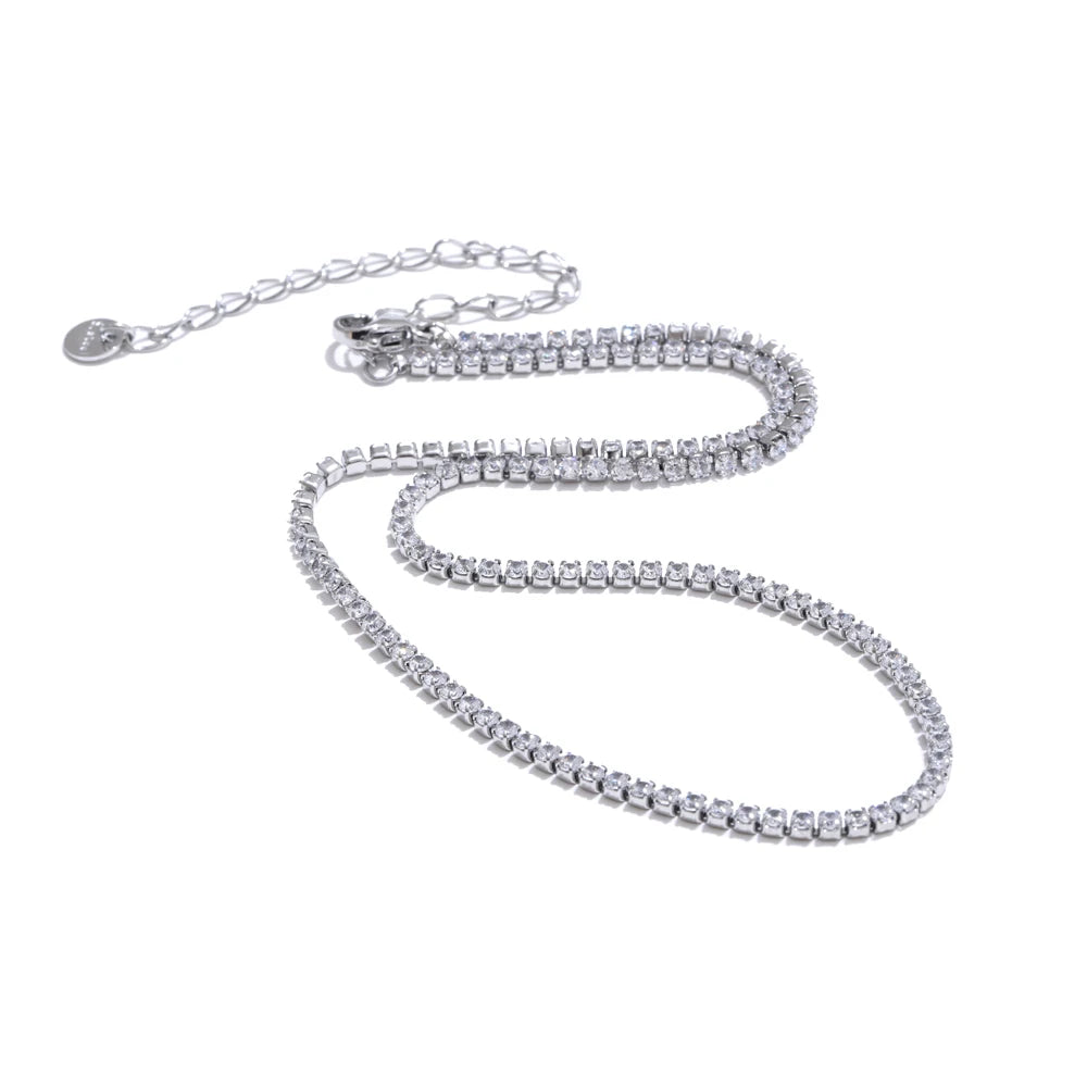 Yhpup Luxury Shiny Cubic Zirconia Chain Necklace Delicate Stainless Steel High Quality Premium Jewelry Accessories YH5309A Platinum