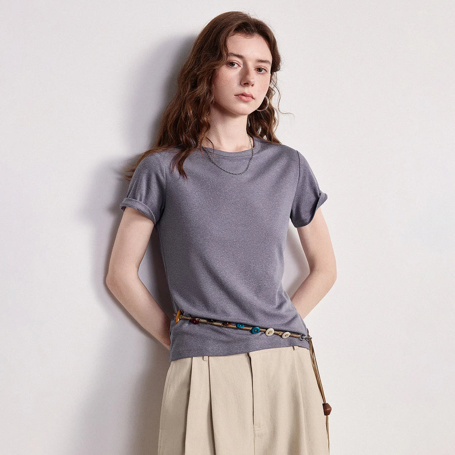 Camiseta Feminina de Liocel e Linho com Paetê