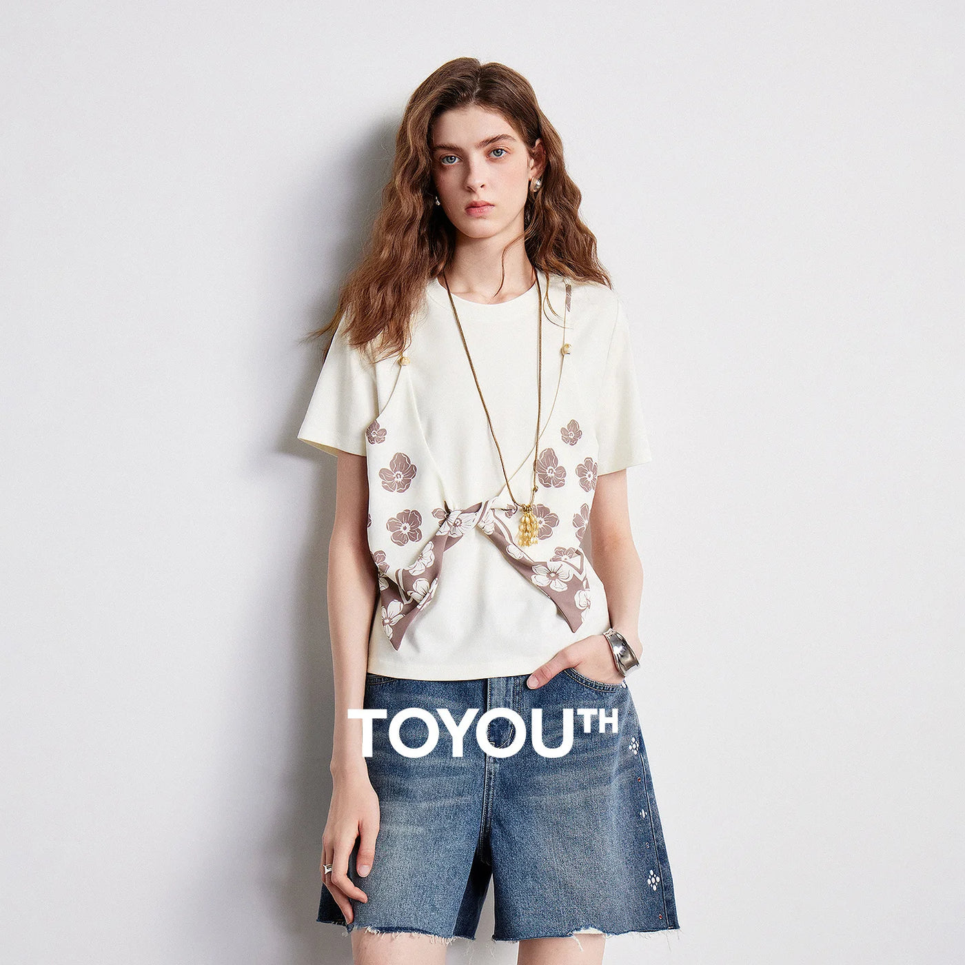 Blusa Feminina Efeito Duas Peças com Lenço