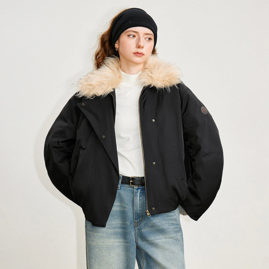 Jaqueta Puffer Feminina com Gola de Fleece Café