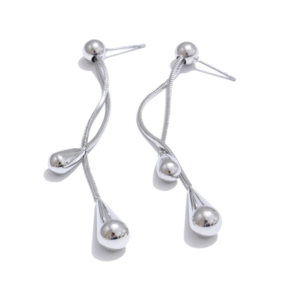 Yhpup Exquisite Stainless Steel Handmade Polished Chain Chest Necklace Water Drop Dangle Fashion Earrings Women Charm Jewelry YH5048A P-Earrings