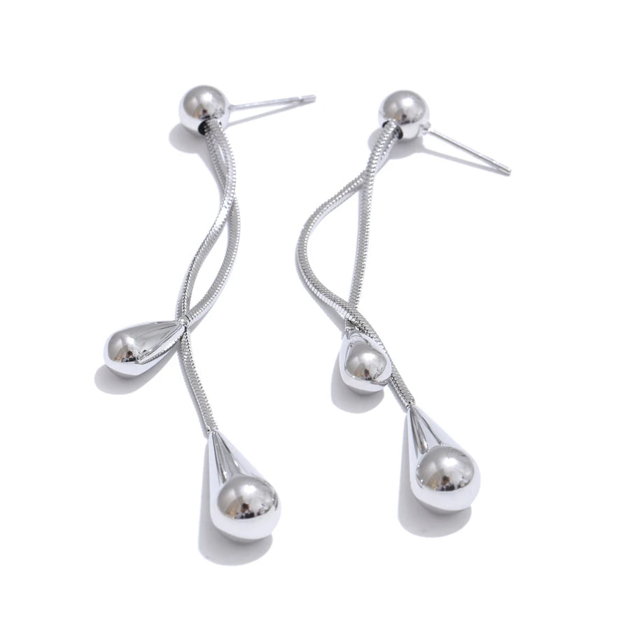 Yhpup Exquisite Stainless Steel Handmade Polished Chain Chest Necklace Water Drop Dangle Fashion Earrings Women Charm Jewelry YH5048A P-Earrings