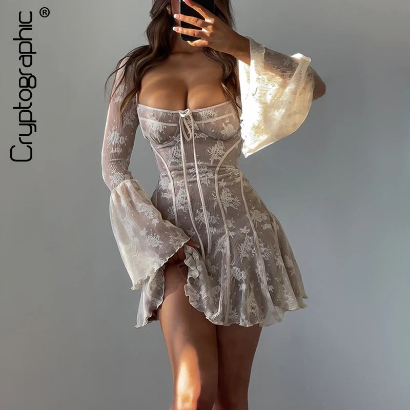 Vestido Curto Feminino Corset com Renda e Decote Quadrado