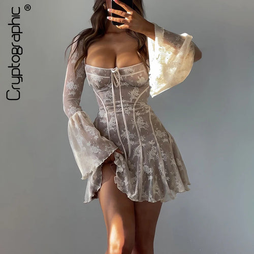 Vestido Curto Feminino Corset com Renda e Decote Quadrado