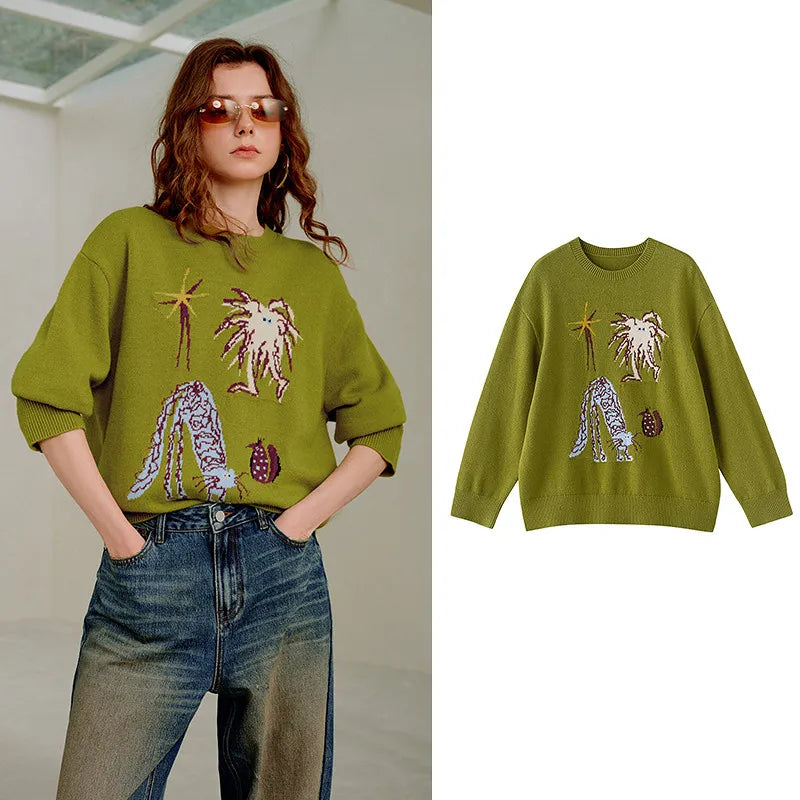 Suéter Feminino Animal Jacquard com Caimento Solto