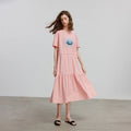 Vestido Camiseta Midi Estampado de Algodão