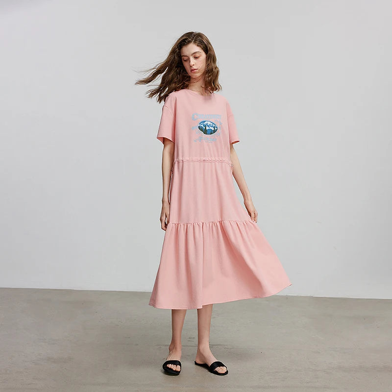 Vestido Camiseta Midi Estampado de Algodão