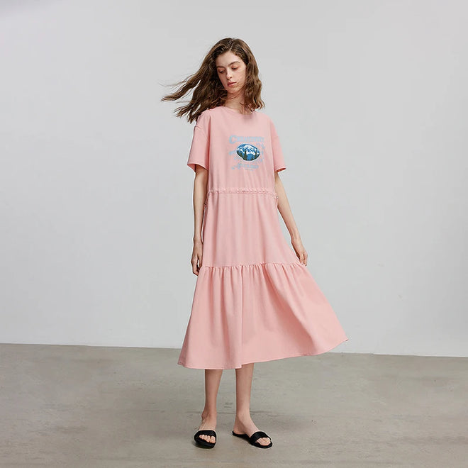 Vestido Camiseta Midi Estampado de Algodão