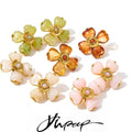 Yhpup Acrylic Fashion Flower Pendant Necklace Adjustable Ring Earrings Set 2025 Stainless Steel Trendy Jewelry Gift Multi-color