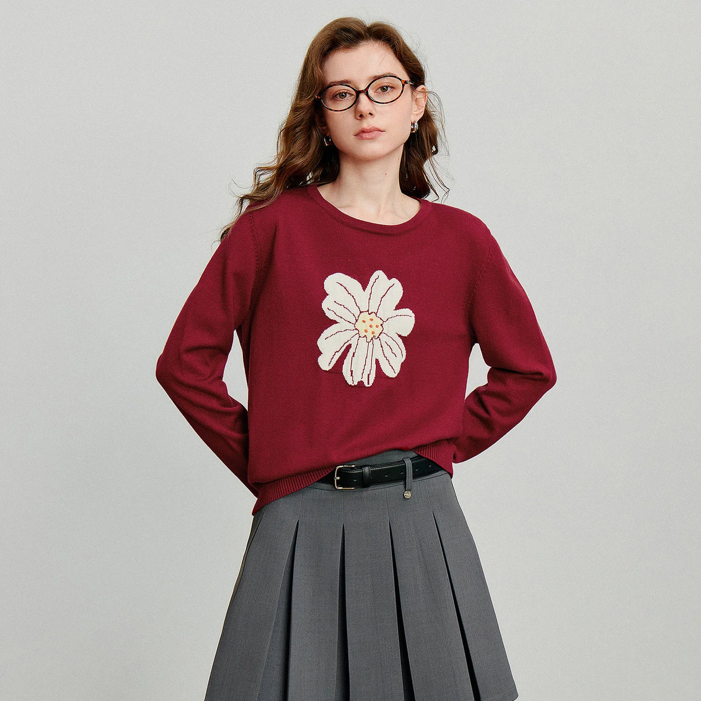 Suéter Feminino Floral Jacquard com Manga Longa