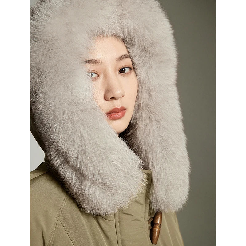 Casaco Puffer Feminino Longo Verde com Gola de Pelo