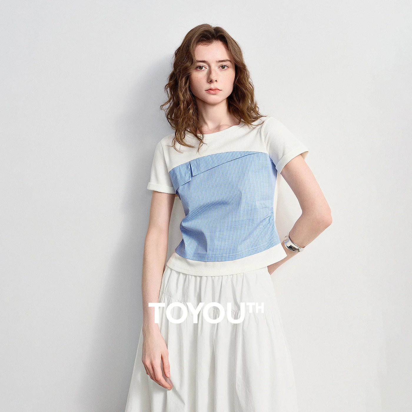 Camiseta Feminina Xadrez Efeito Duas Peças Slim