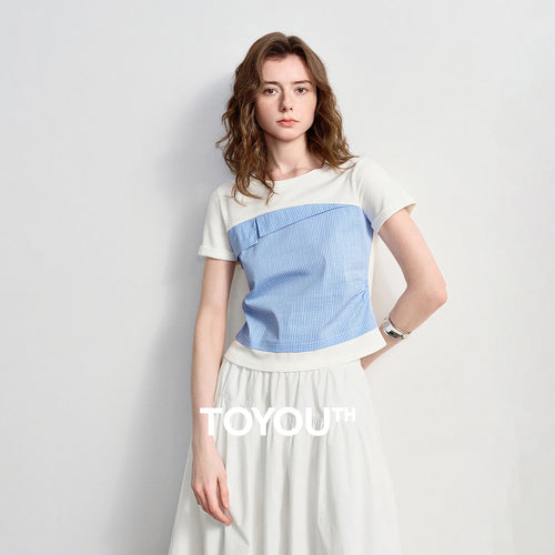 Camiseta Feminina Xadrez Efeito Duas Peças Slim