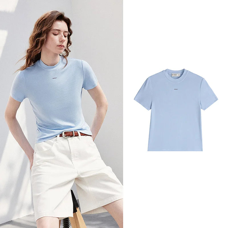 Camiseta Feminina de Acetato Slim Cropped
