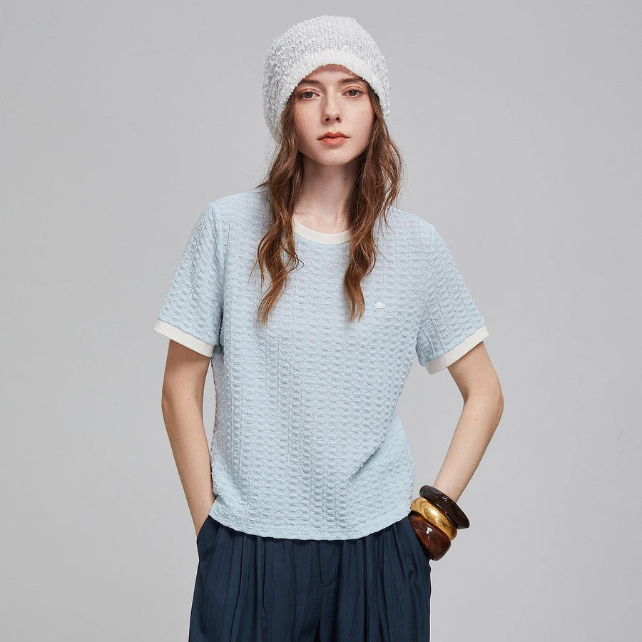 Blusa Feminina Texturizada Color Block com Pregas