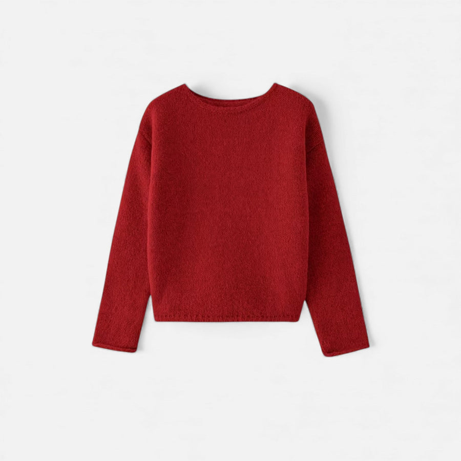 Suéter Feminino Tricotado de Inverno Off-Shoulder Bordô