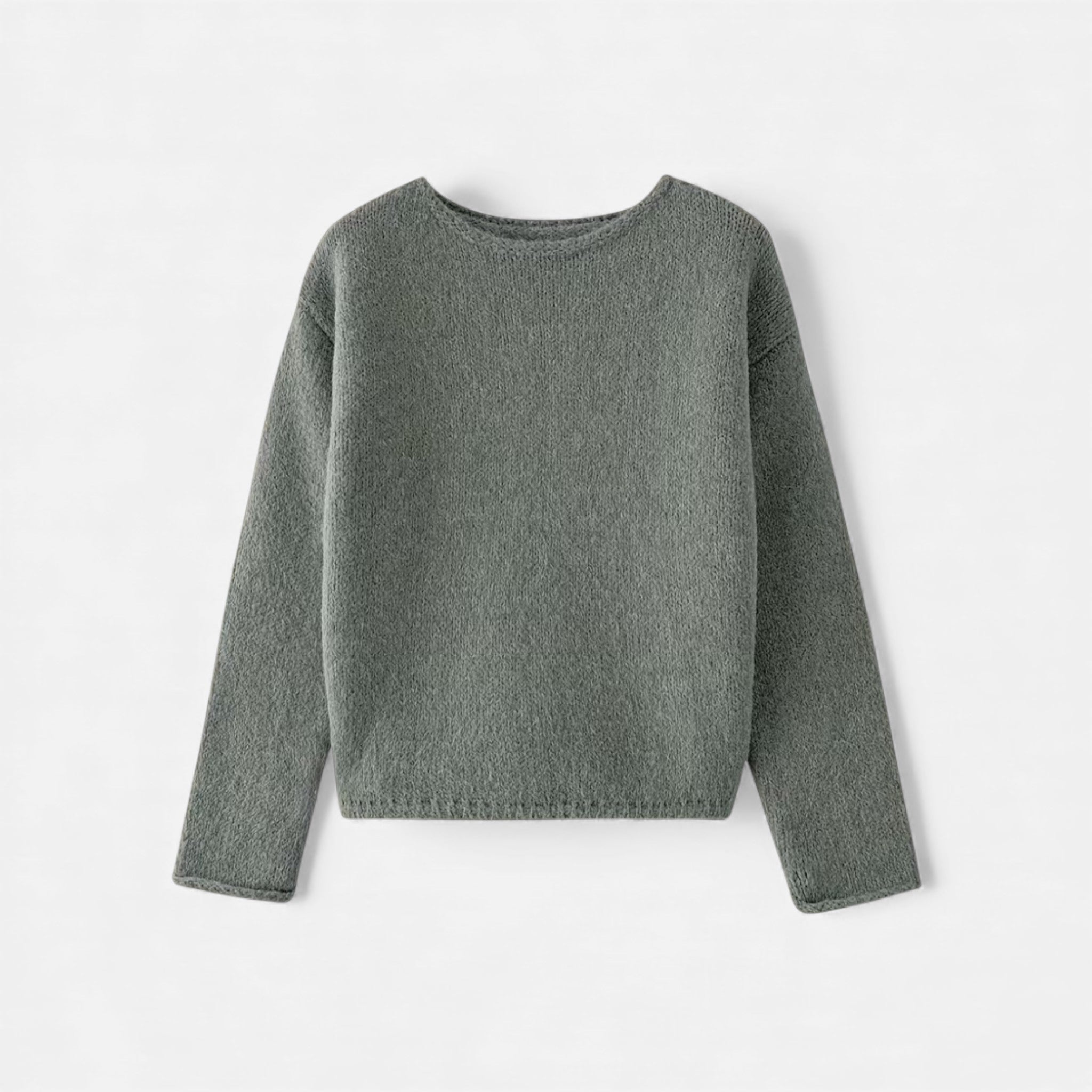 Suéter Feminino Tricotado de Inverno Off-Shoulder Cinza